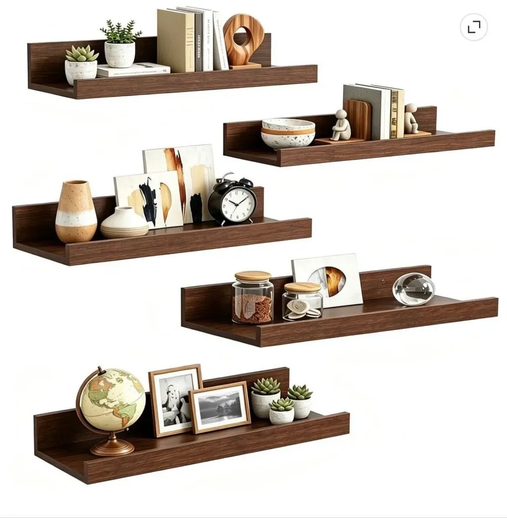 Set of 5 Brown Floating Shelves Each 16” New in Box